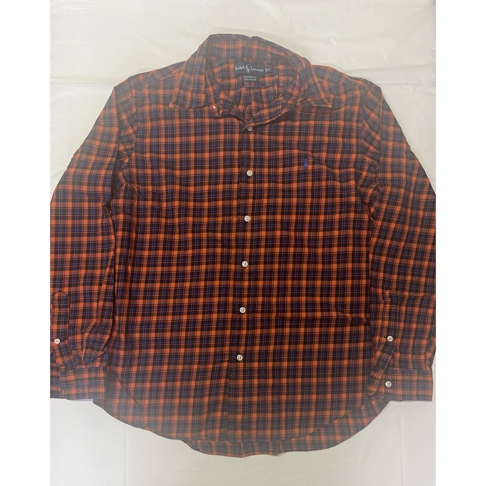 Ralph Lauren Plaid Button Down Shirt Blue Orange Size L (281)